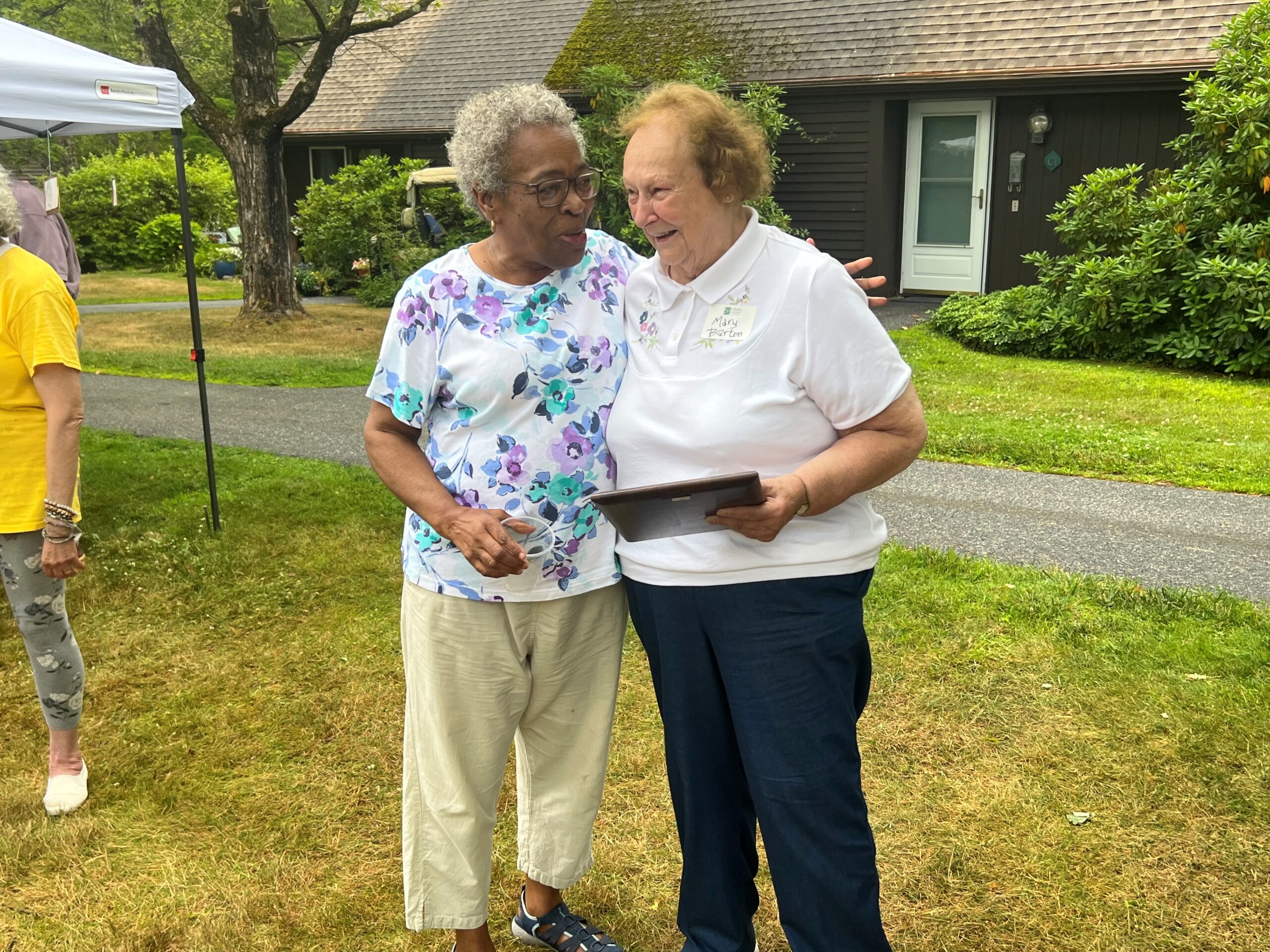 Photo: (Left) Noble Horizon’s first nurse  Barbara Wiggins with Mary Barton (right) at Noble Horizons’ 50thAnniversary Community Picnic on July 12, 2022, where Barton was honored.
