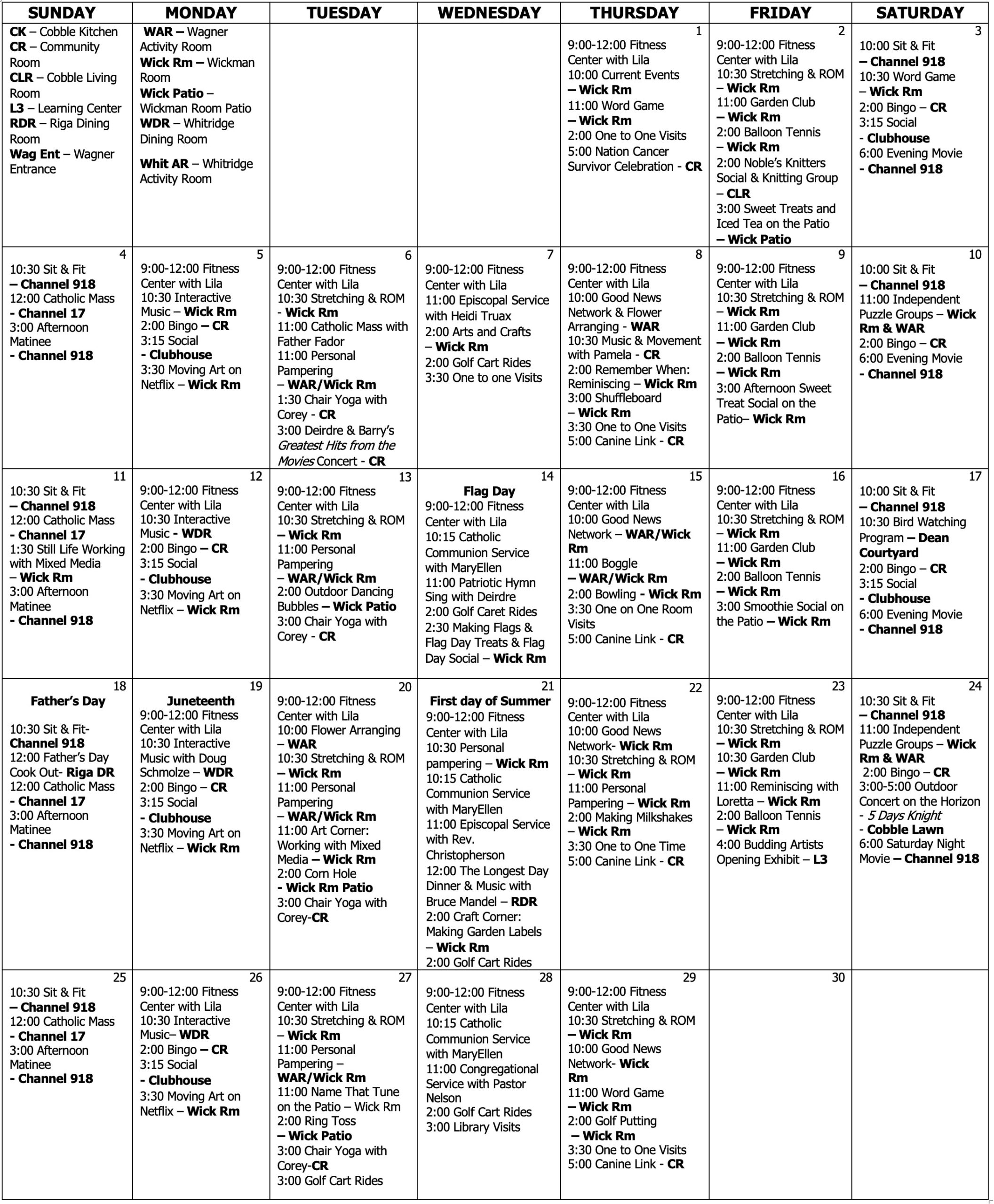 Resident Calendars - Noble Horizons