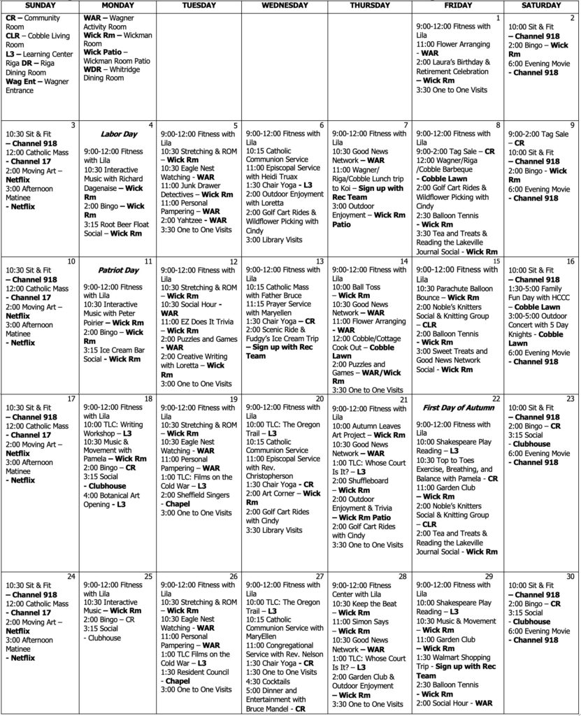 Resident Calendars - Noble Horizons