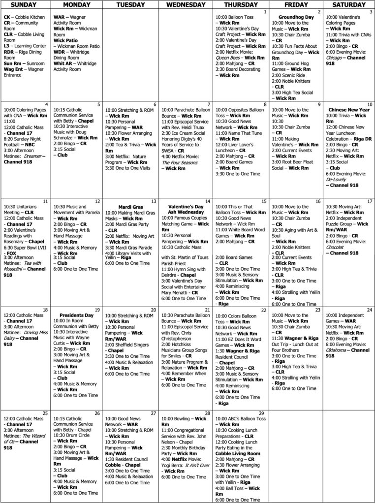 Resident Calendars - Noble Horizons