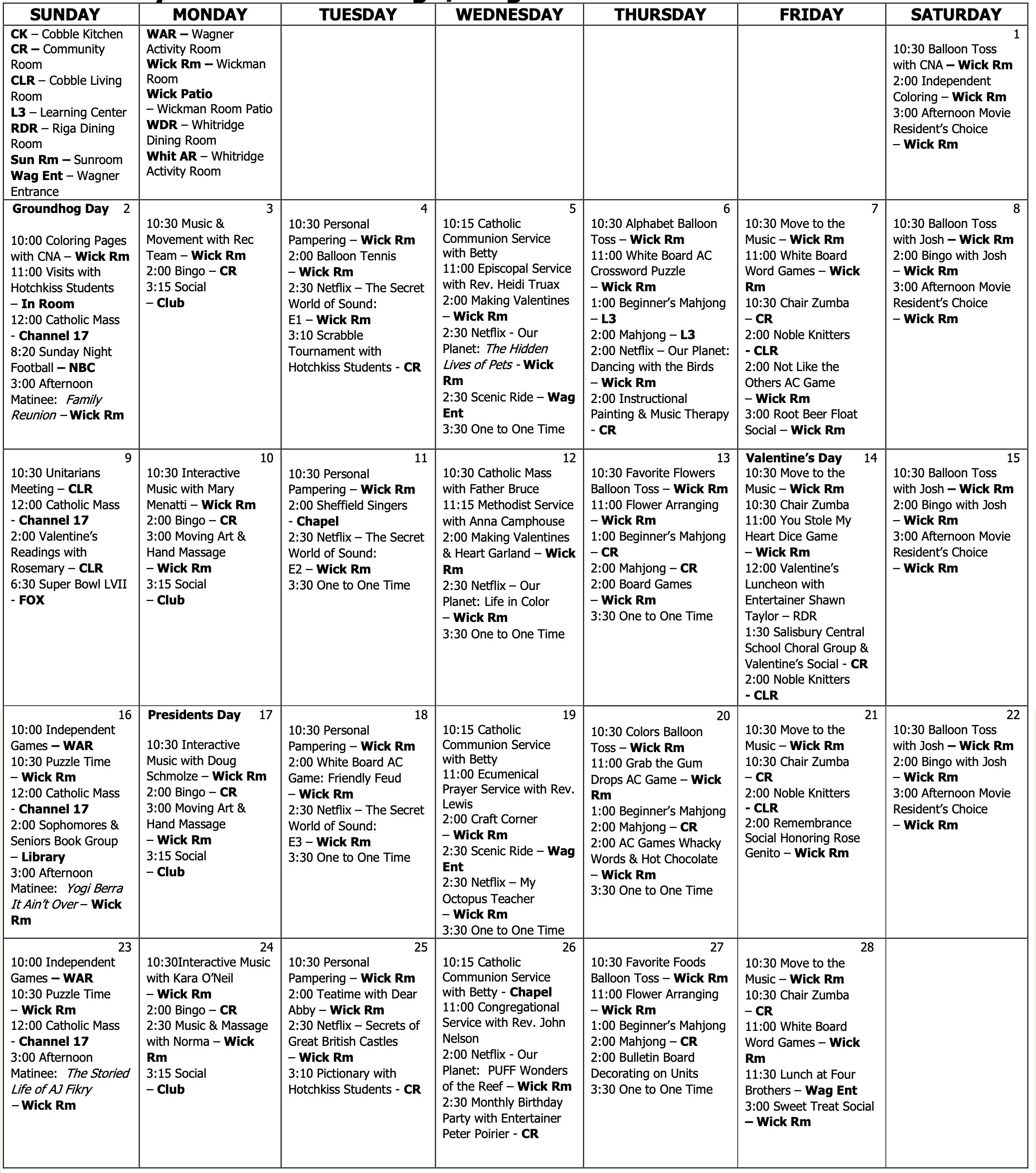 2025 Feb Resident Calendar